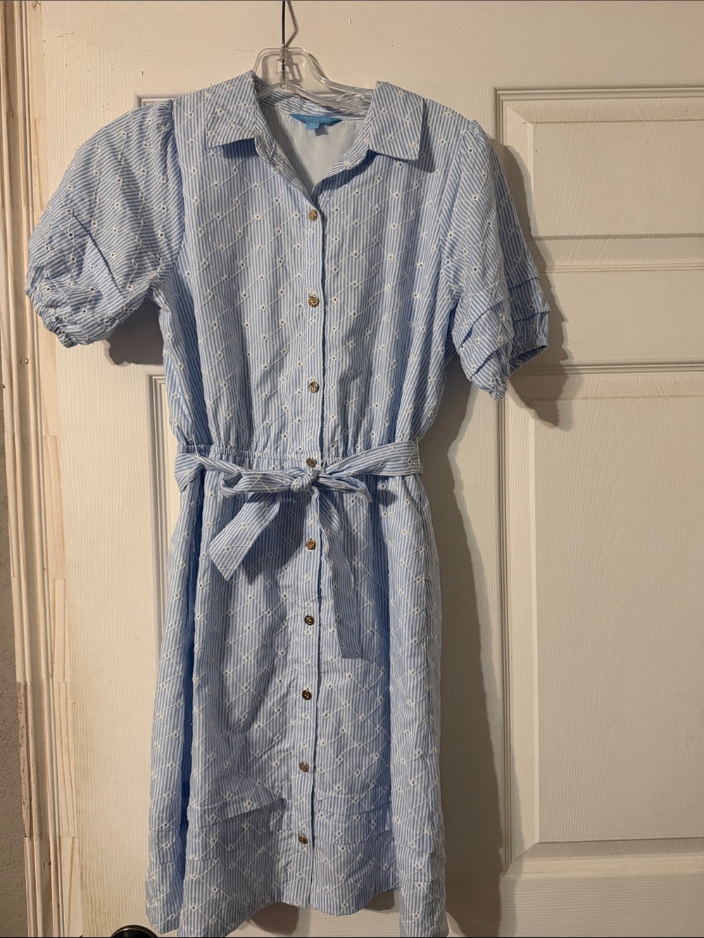 Draper James Light Blue Embroidered Button-Front Midi Dress